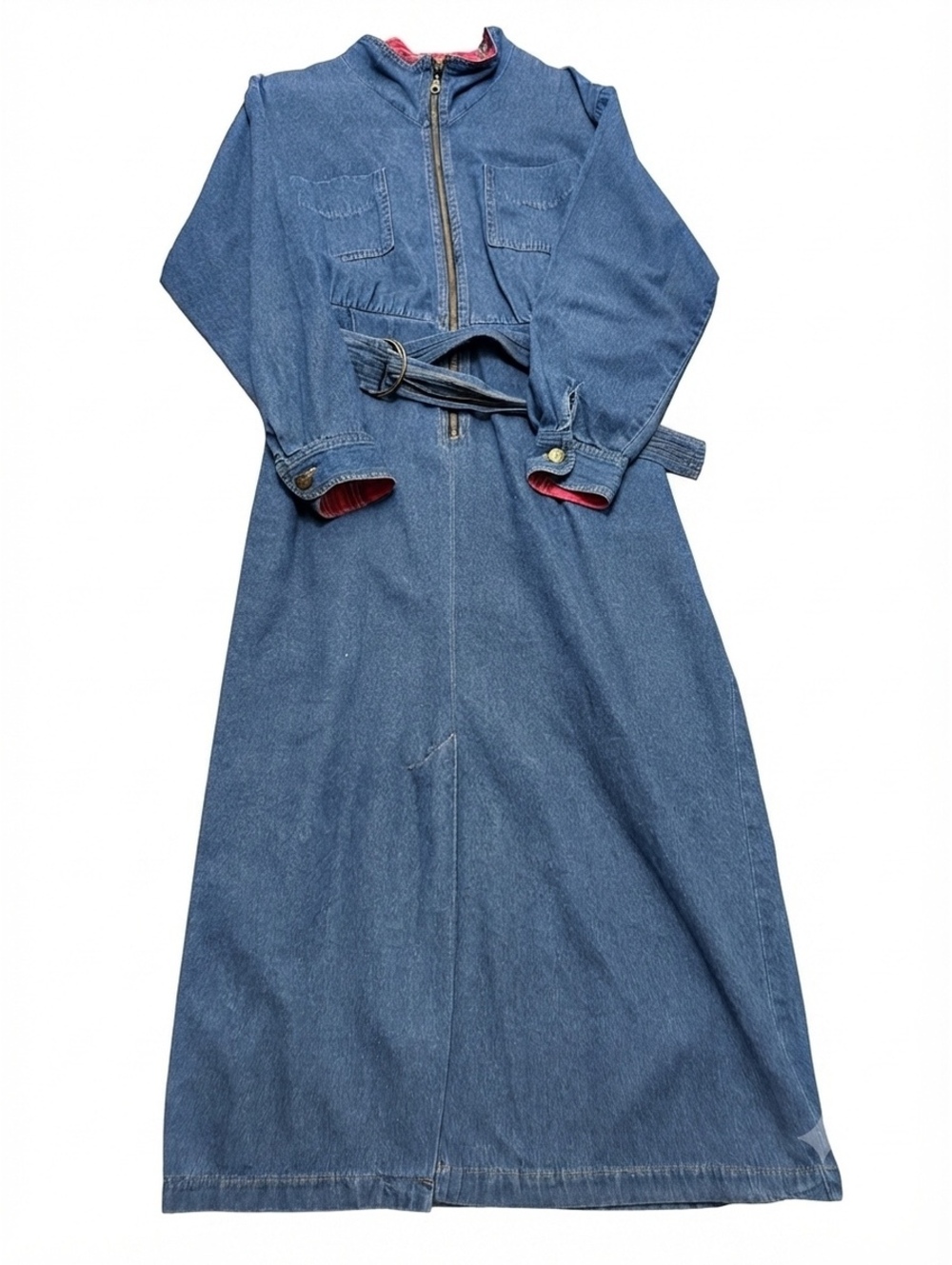 Carol Anderson California Vintage Denim Plaid-Lined Midi Dress / Coat Dress